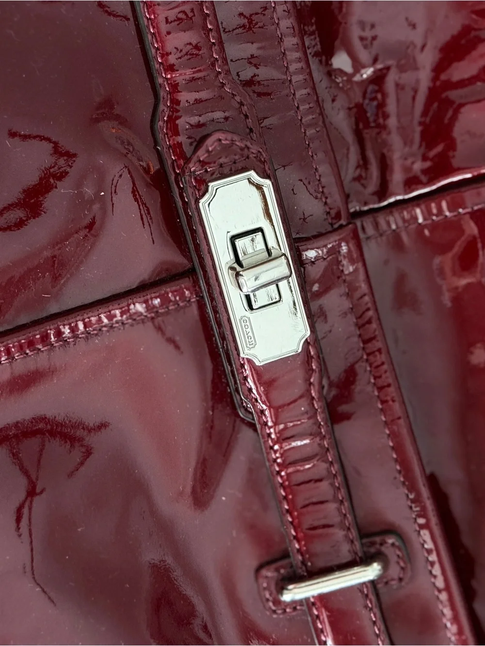 COACH Chelsea F17861 Crimson Red Patent Leather Shoulder Bag Silver Hardware